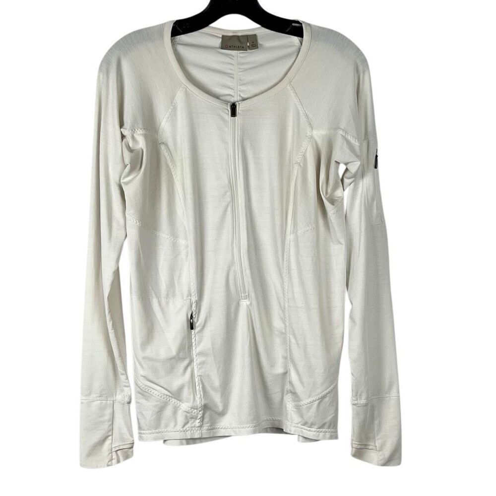 Athleta White Half Zip Running Long Sleeve Thumbs Holes Active Top Medium